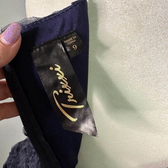 Trixxi Navy Blue Beaded Cocktail Mini Dress Size 9 - Picture 6 of 7